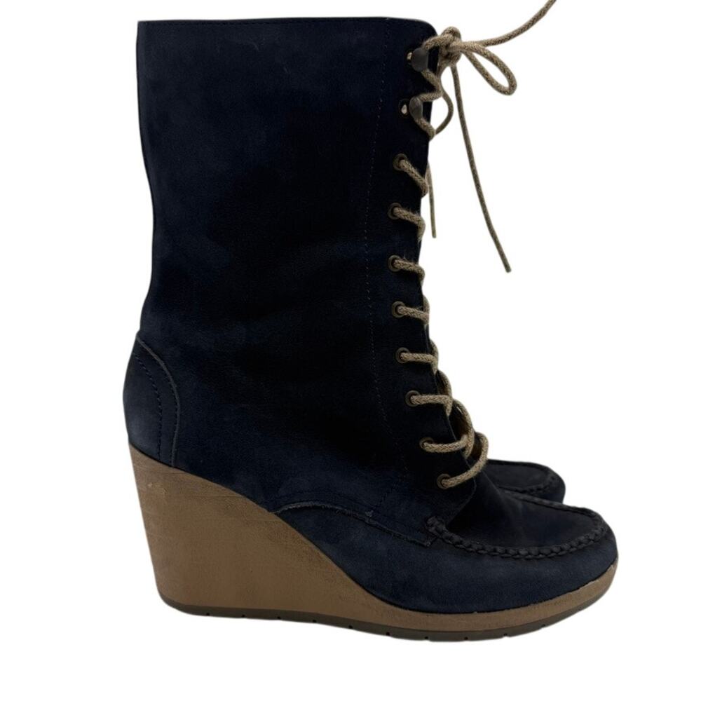 Julio de Mucha Navy Nubuck Lace-Up Wedge Boots Side Zip EU36 US5.5–6 - Picture 6 of 15